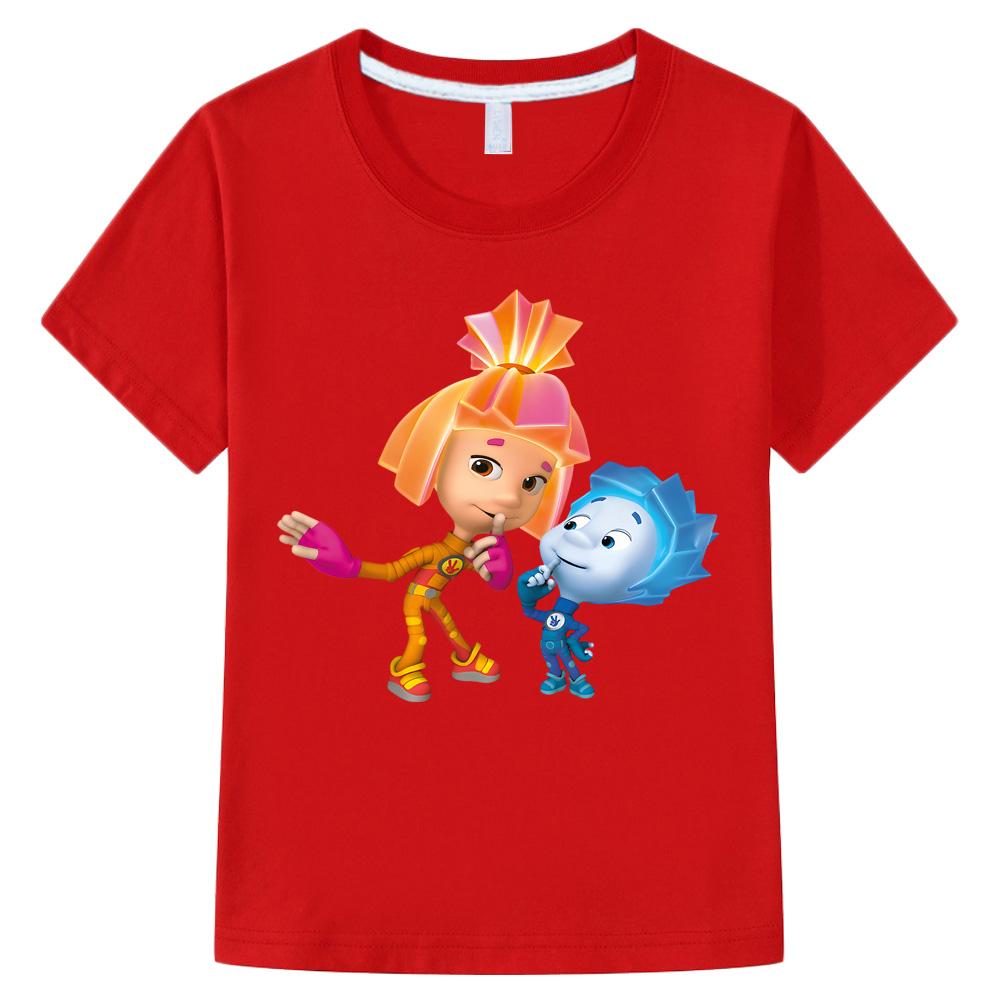 

Summer The Fixies 100% Cotton T-shirt Boy Cartoon Print Short Tops Y2k One Piece Print Anime O-neck Tees Kids Clothes Girls 100 червоний