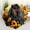 Automatic Folding Umbrella with Horse & Sunflower Design - Portable Collapsible 8-Rib Umbrella for All Seasons, Stylish Outdoo