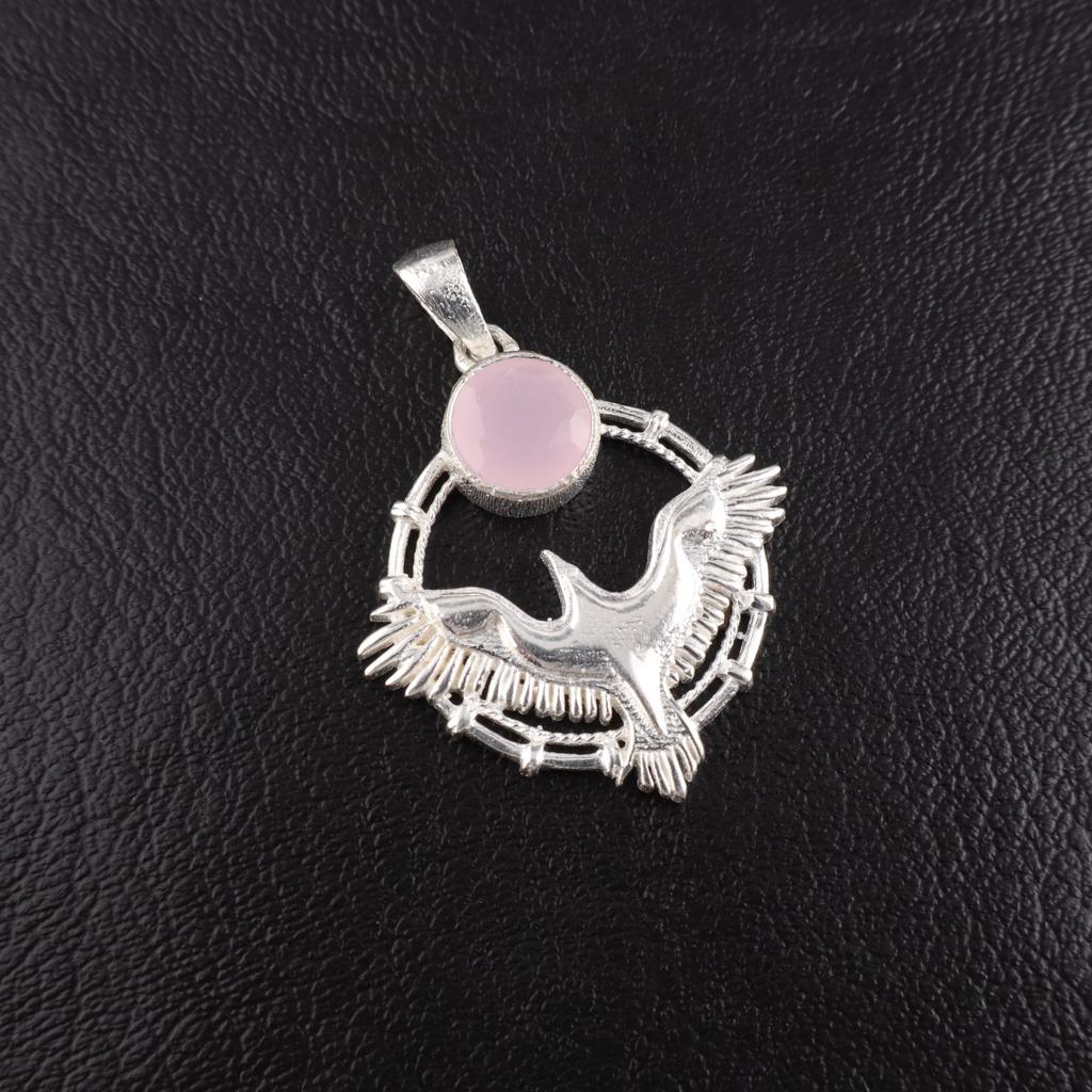 Rose Chalcedony Gemstone 925 Sterling Silver Jewelry Chain Pendant 1.43" For her CP-38-20