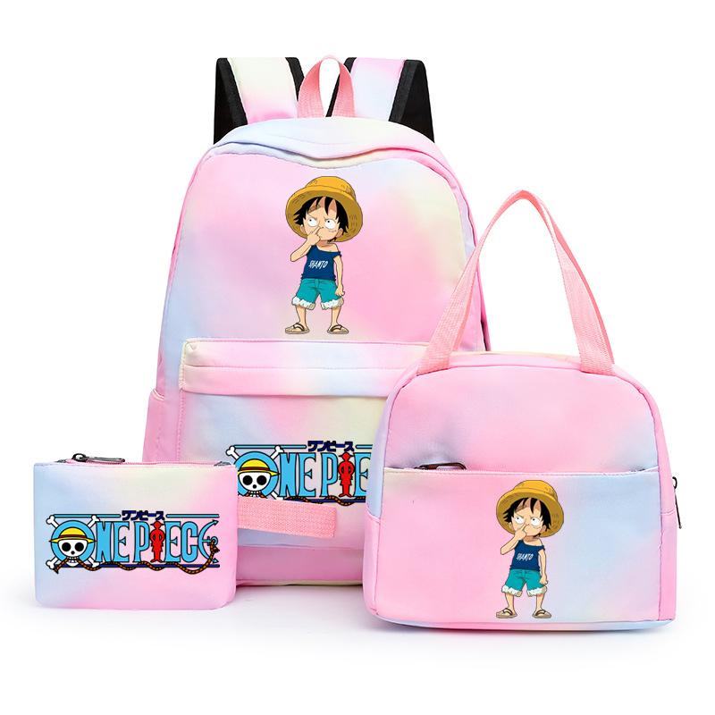 3Pcs/set Anime One Piece Anti-Theft Backpack Casual Daypack with Lunch Bag Pencil Case Back To School Daily Bookbag for Boy Girl Mochila Rucksack