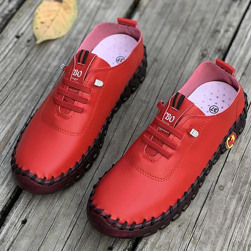 Sneakers Women Shoes Loafers Lace Up Leather Flat New Spring 2025 Casual Comfortable Mom Shoe Work Mujer Zapatos Chaussure Femme