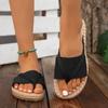 Flat bottom toe straw herringbone light slippers women's summer new large size casual cool slippers