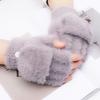 Plush Gloves For Women Winter Warm Students Fingerless Flip Gloves Outdoor Cycling Gloves