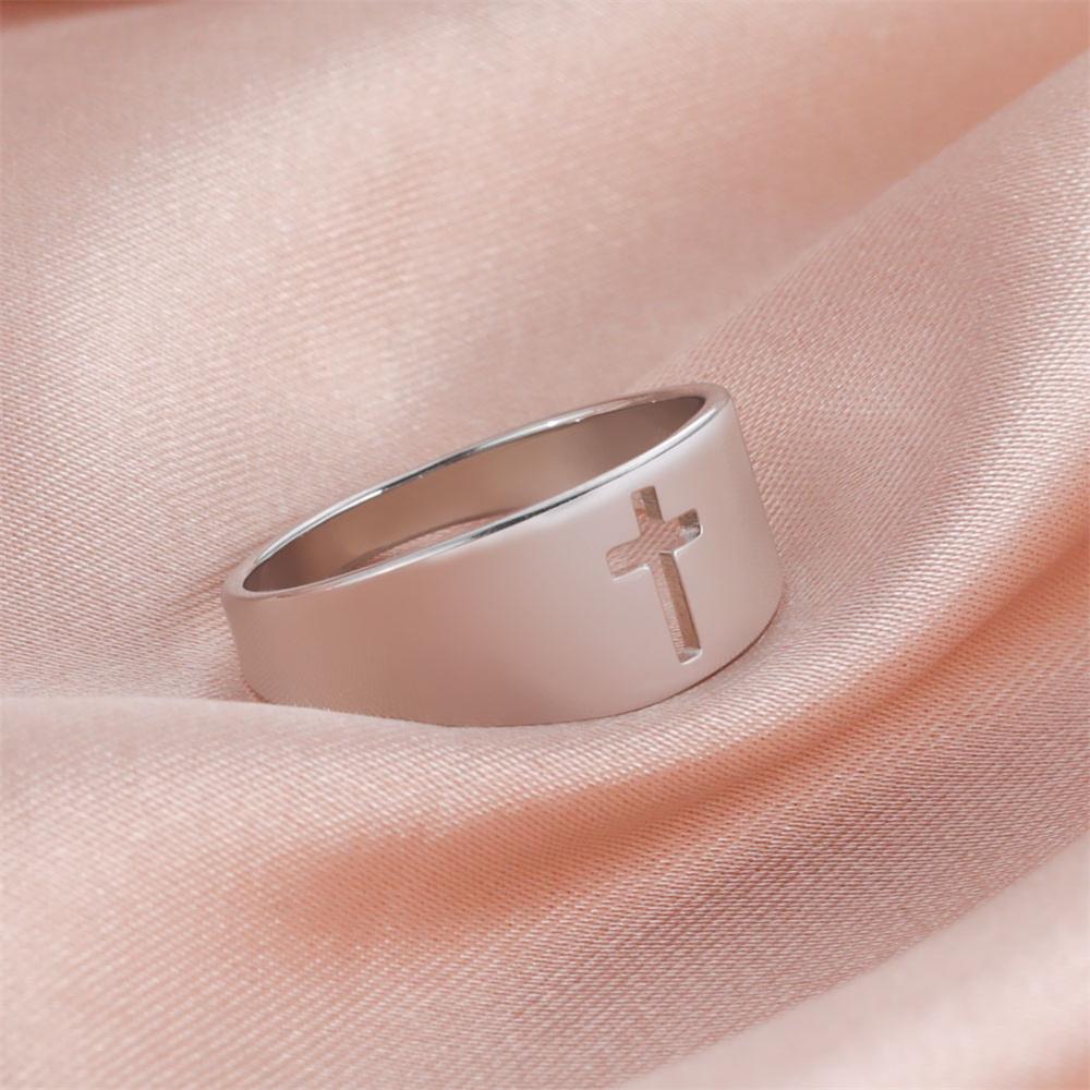 EUEAVAN 2026 Trend Hollow Cross Ring for Woman Stainless Steel Christian Jesus Rings Fashion Engagement Religious Jewelry Gifts