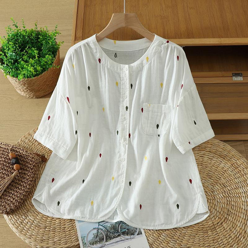 DIMANAF 2026 Plus Size Summer Women Blouse Shirts Tunic Oversize Loose Casual Embroidery Floral Cotton Linen Lady Tops