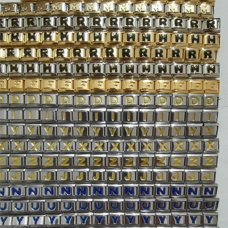 Italian Jewelry Charm Link Vintage Square Letter Beads Stainless Steel Material