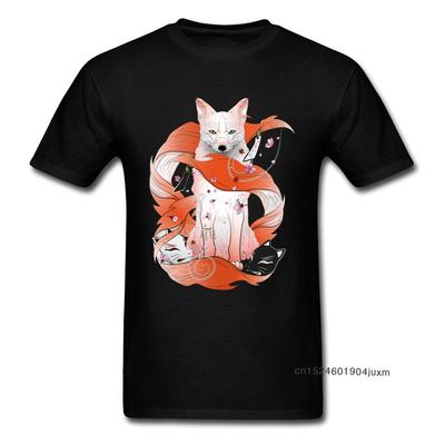 Red Kitsune Tshirt Unisex Black Fox Tshirt Japan Style Tops Mask God Anime Print Tee Shirts Slim Fit Cotton Clothes Cheap Sweater