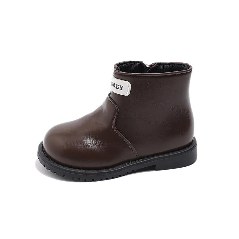 2024 Children Leather Shoes for Girls Autumn Winter New Fashion British Style Soft Bottom Anti-slippery Versatile Short Boots