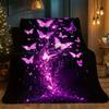 Purple Glowing Butterflies Magic Fantasy Flannel Blanket Soft Throw Blanket Mystical Design Bedroom Decor Gift for Her