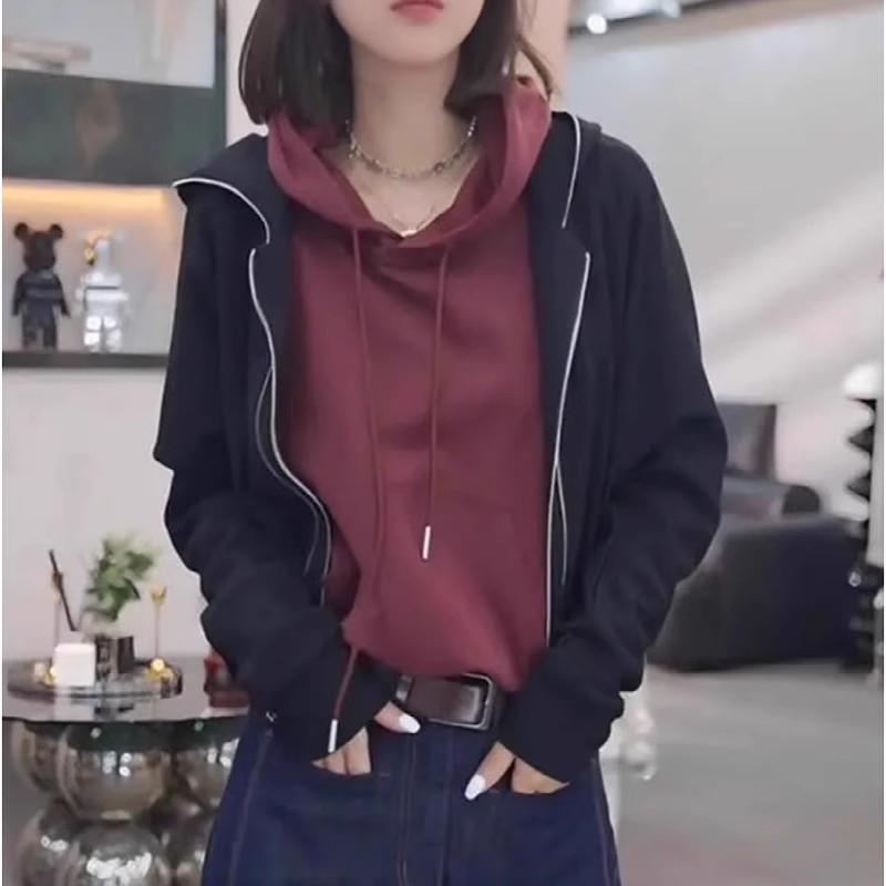 

Женский кардиган на молнии с капюшоном большого размера - Толстовка свободного кроя для ранней осени 2025 XL - Recommended 118-136 lbs