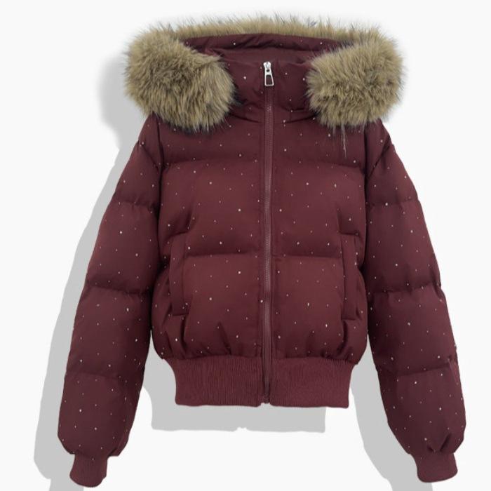 Damen Kurze Mittellange Daunenjacke Winter Warm Stehkragen Einfarbig Lässig Oberbekleidung Mantel
