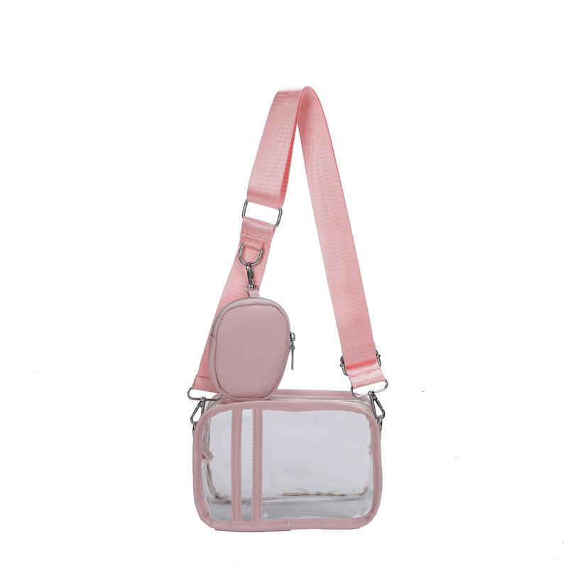 

New women s bag simple transparent shoulder bag fashion messenger bag soft leather texture beach casual change bag рожевий