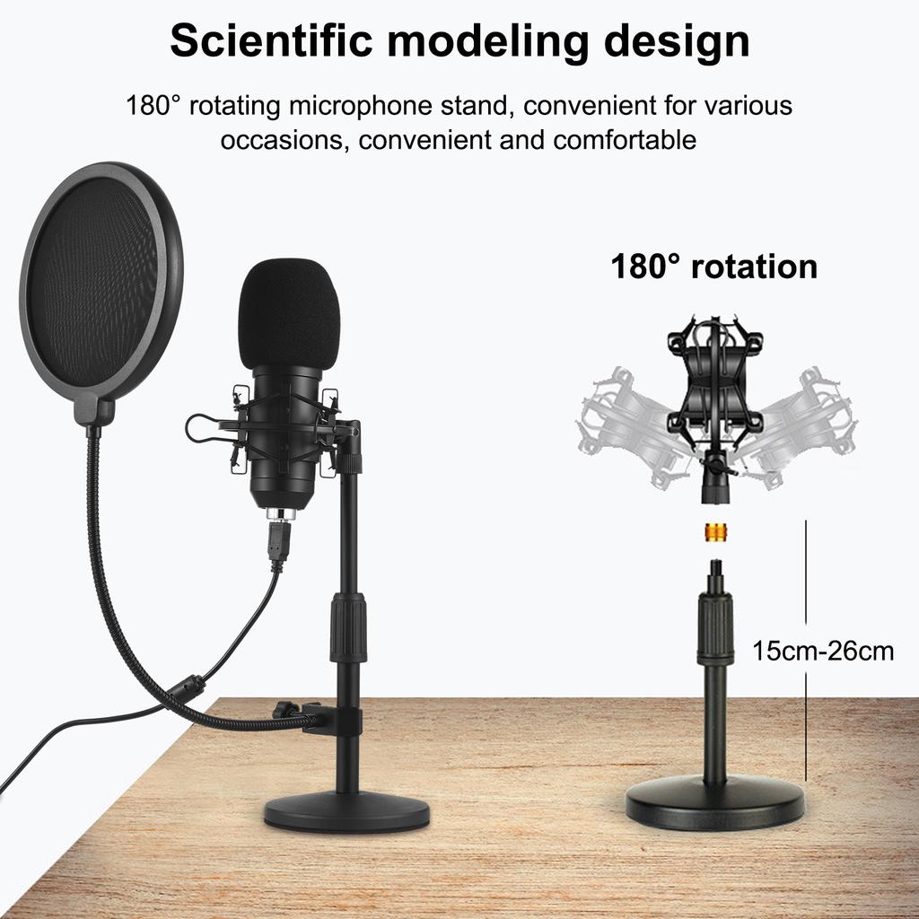 USB Microphone Gaming Mic Kit Cardioid Condenser Podcast Microphone with Desktop Stand Shock Mount