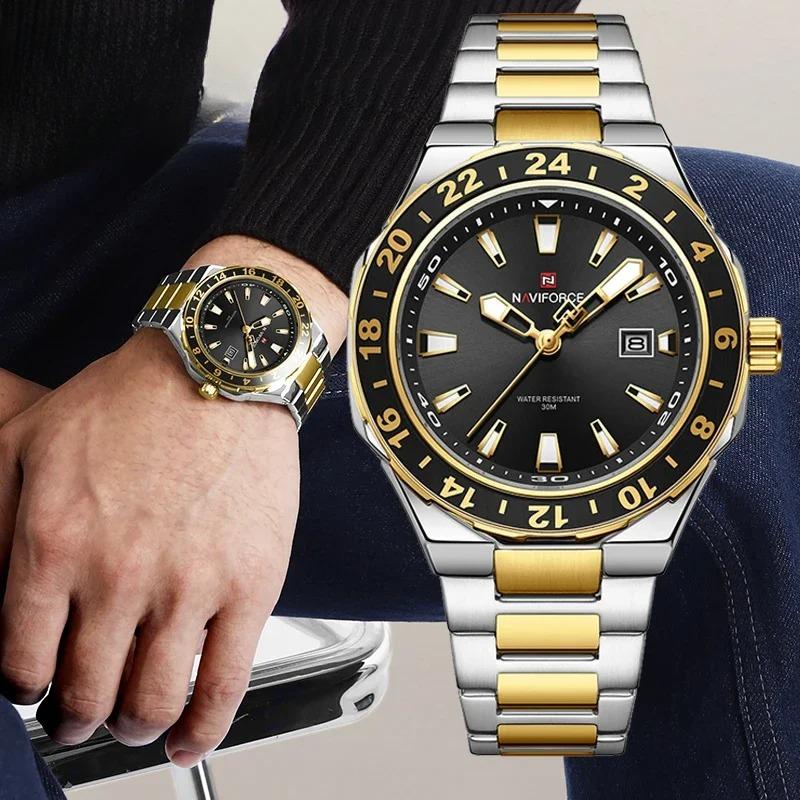 Luxury Business Watch Sports Quartz Clock Luminous Calendar Watches for Man Stainless Steel Waterproof Wristwatch