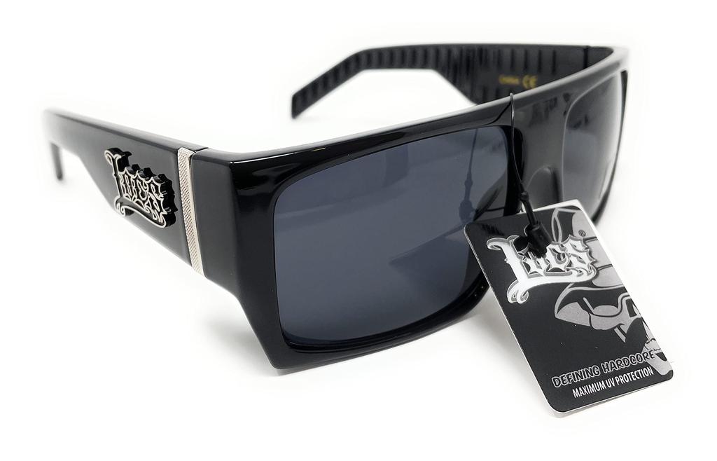 LOCS Hardcore Shades LOCS 91010 Black Sunglasses Gangster Square Flat Top Cholo OG Lowrider Shades for 2XL Adults, Black,