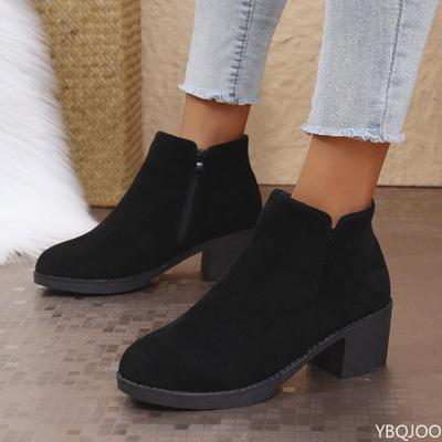 Fashion Autumn New Fashionable Versatile Thick Heel High-heeled Women's Boots Comfortable Round Toe Side Zipper Women's Boots
