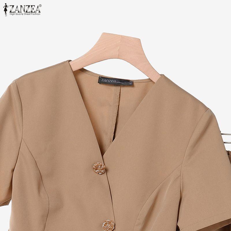 ZANZEA Kadın Kısa Kollu Bluz ve Pantolon Günlük İki Parça Takım Setleri