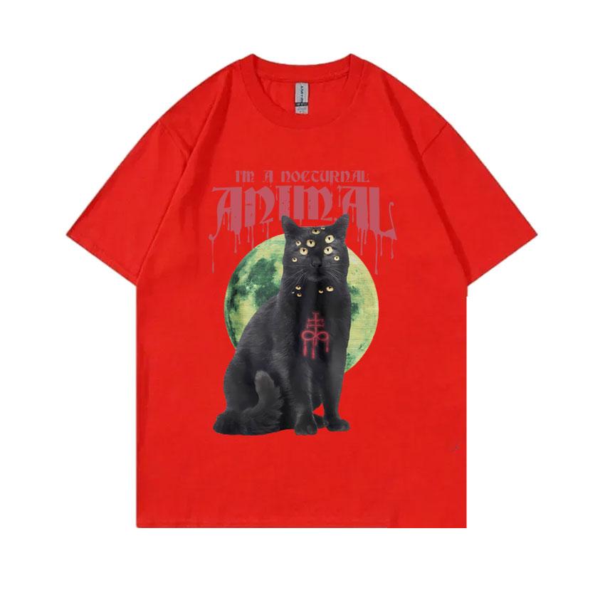 Satanic Cat Funny Meme Tshirt Vintage Demon Black Cat Graphic TShirts Unisex Women Casual Cotton Oversized Short Sleeve T Shirts