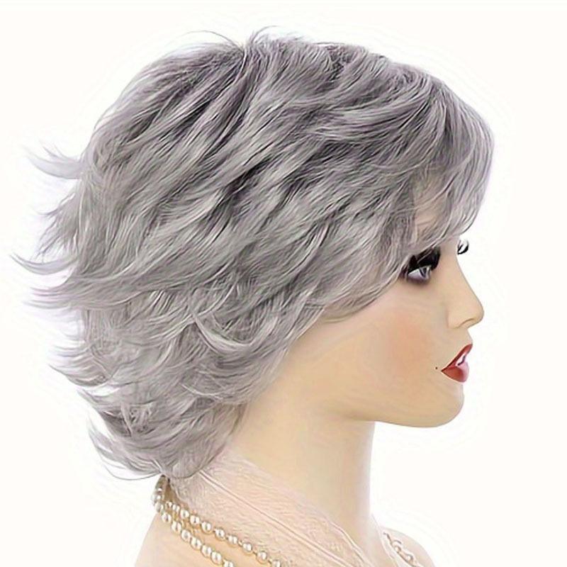 Premium Synthetic Short Grey Wig for Women Natural Wigs with Bangs Mother Gift Soft Old Lady Costume Daily Cosplay Grandma Use