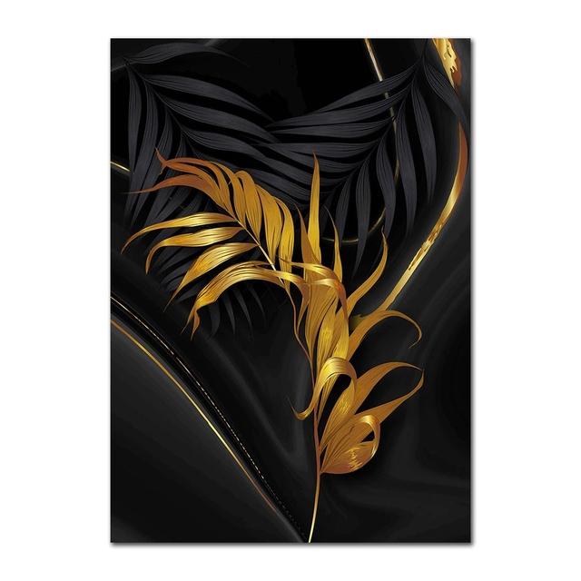 Gold Leaves  Wall Art Canvas Prints Modern Art Posters and Prints Abstract Black Canvas Painting Wall Pictures Fofr Living Room