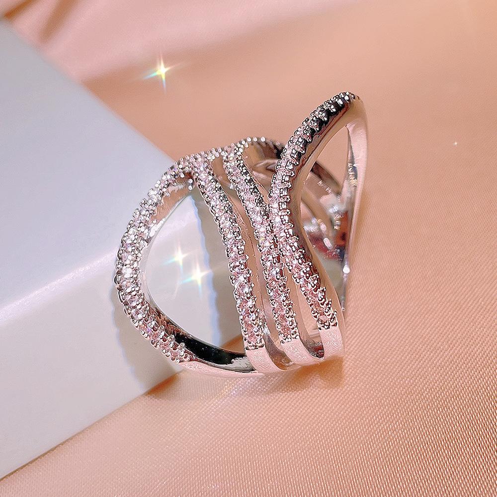 Hot Sale 100% Sterling Silver Wave Rings Clear CZ Circle 4 Layer Lucky Rings for Women Bridal Wedding Bijoux Femme