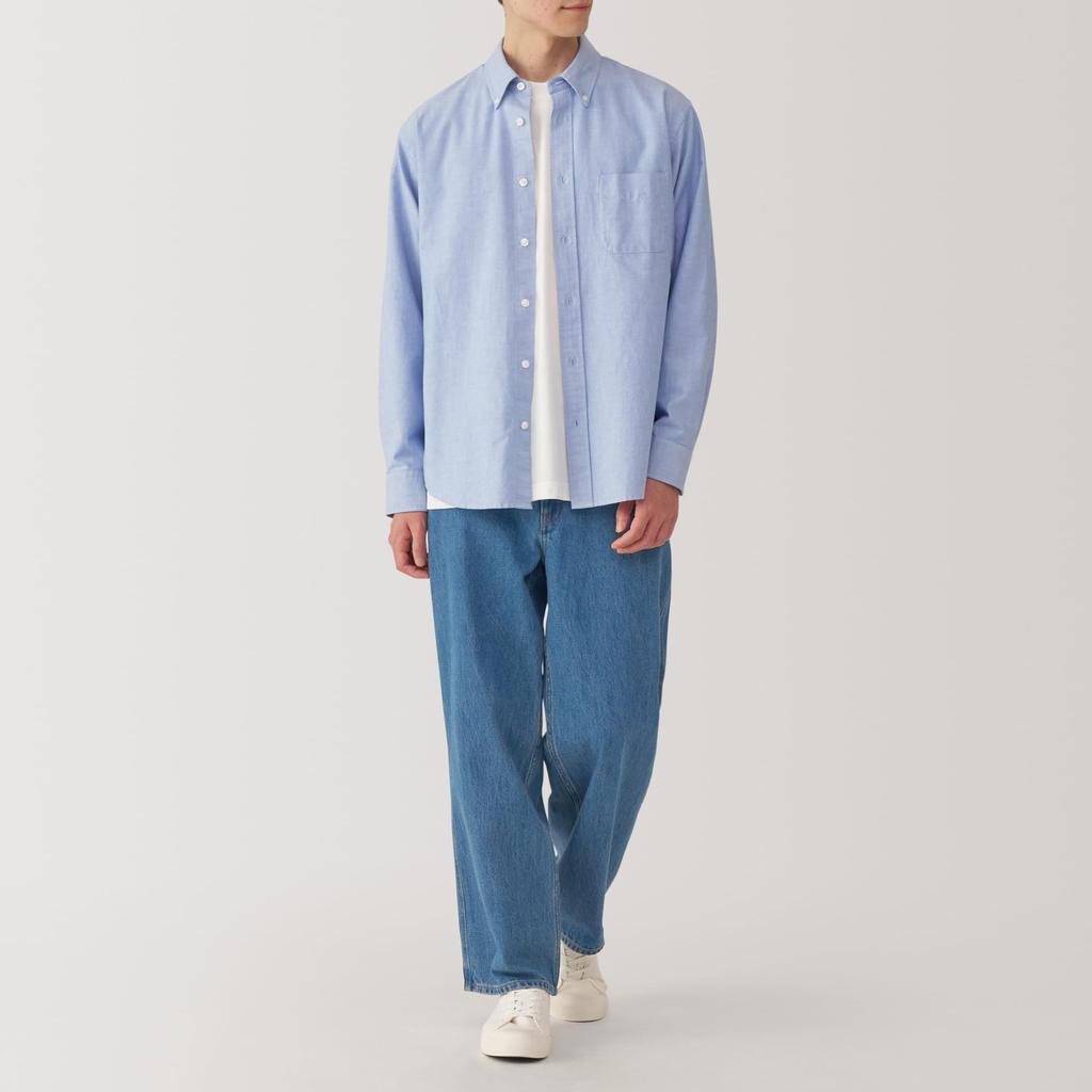 MUJI Men's Wide-leg Kapok-Blend Denim Pants (AE0Y7A4A), Blue, Size XL