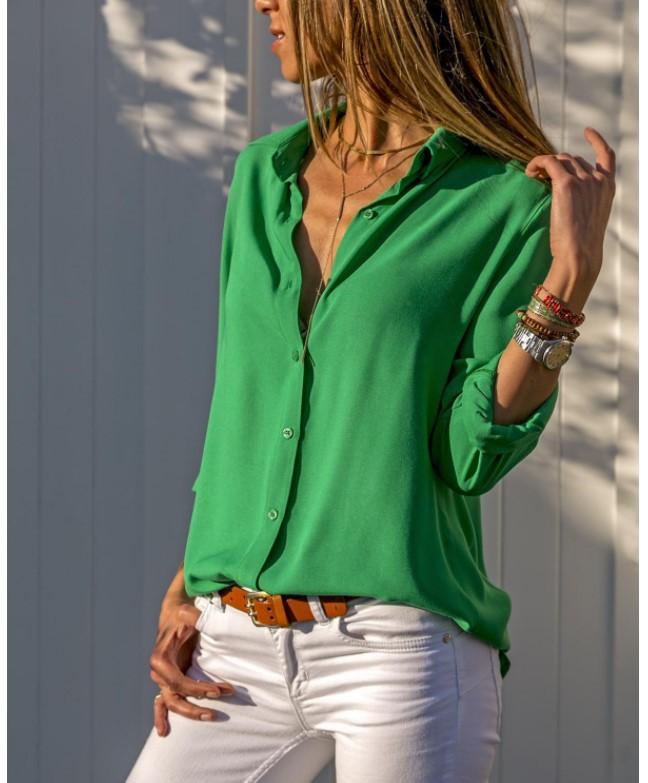 Long Sleeve Women's Deep V Button Chiffon Shirt Slim Fit Celebrity Style Inside Temperament Commuter