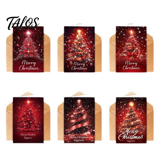 Christmas Greeting Cards with Envelopes 6 Pcs Tree Cards, Merry Sparkly Festive Celebration Invitations Holiday for Winter, Xmas Party Supplies