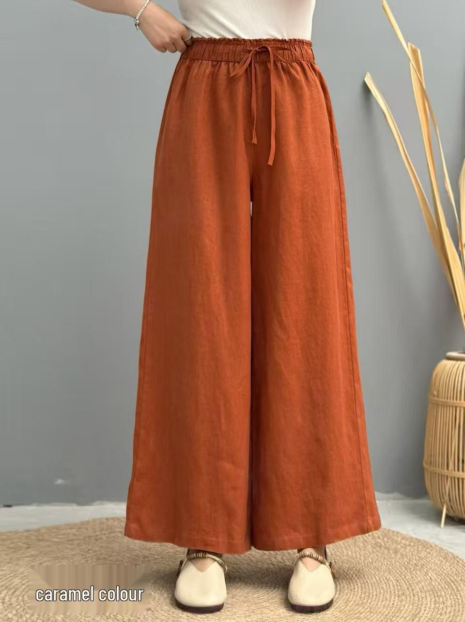 

2026 Women s Versatile Pure Linen Wide-Leg Trousers - 24 Colors, High Quality, Casual, Straight-Leg Design. One Size (Pants Length 95cm)