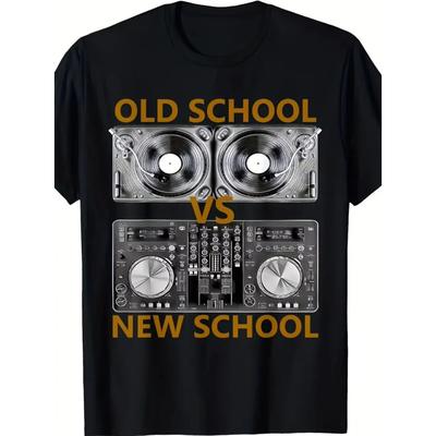 T-shirt Vintage DJ Homme Old School Vs New School Music Battle Tee Platines Équipement DJ Impression Clubwear Rétro DJs Producteurs