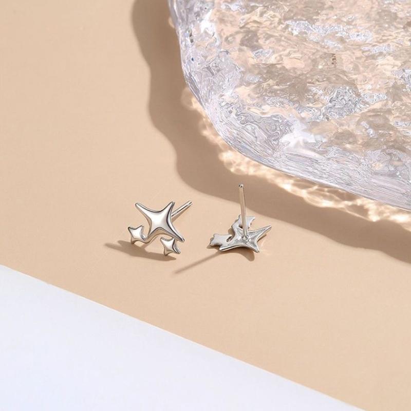 925 Stamp Silver Gold Color Star Stud Earrings Women Girl Gift Cute Banquet Asymmetry Jewelry
