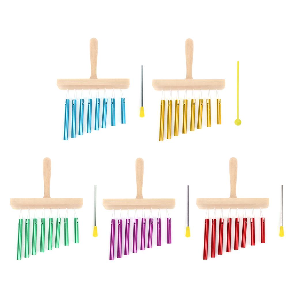 Childrens Toy 1 Set Bar Chimes 8 Tone Hand Bell with Knocker Metal Windchime Chimes Bells Hand Held Bar Chime with Cord