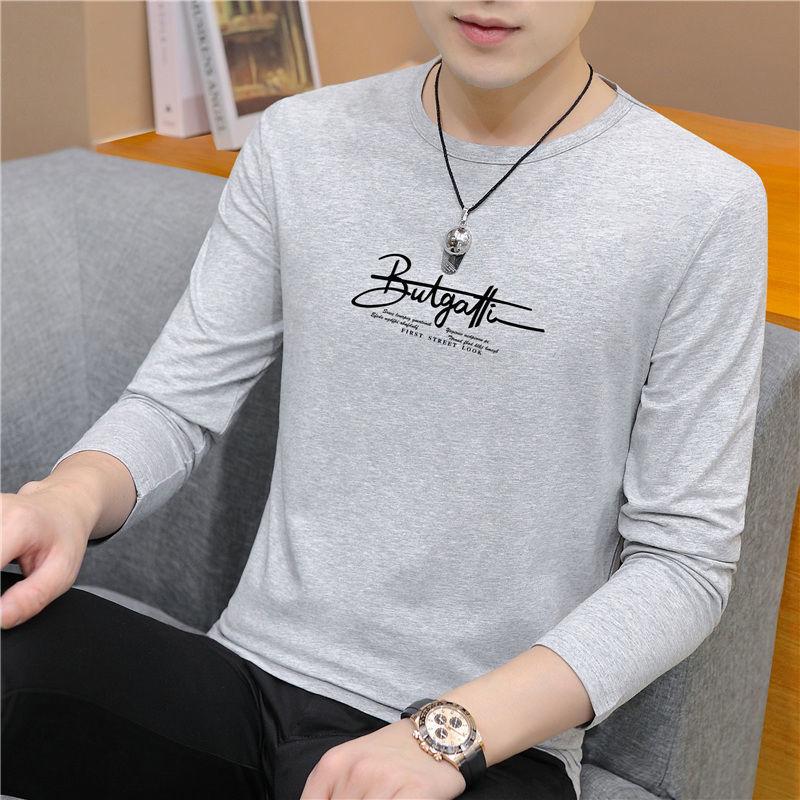 

Хлопковая футболка с длинными рукавами, мужская свободная осенняя одежда, весенне-осенняя однотонная рубашка, большая рубашка M светло-серый