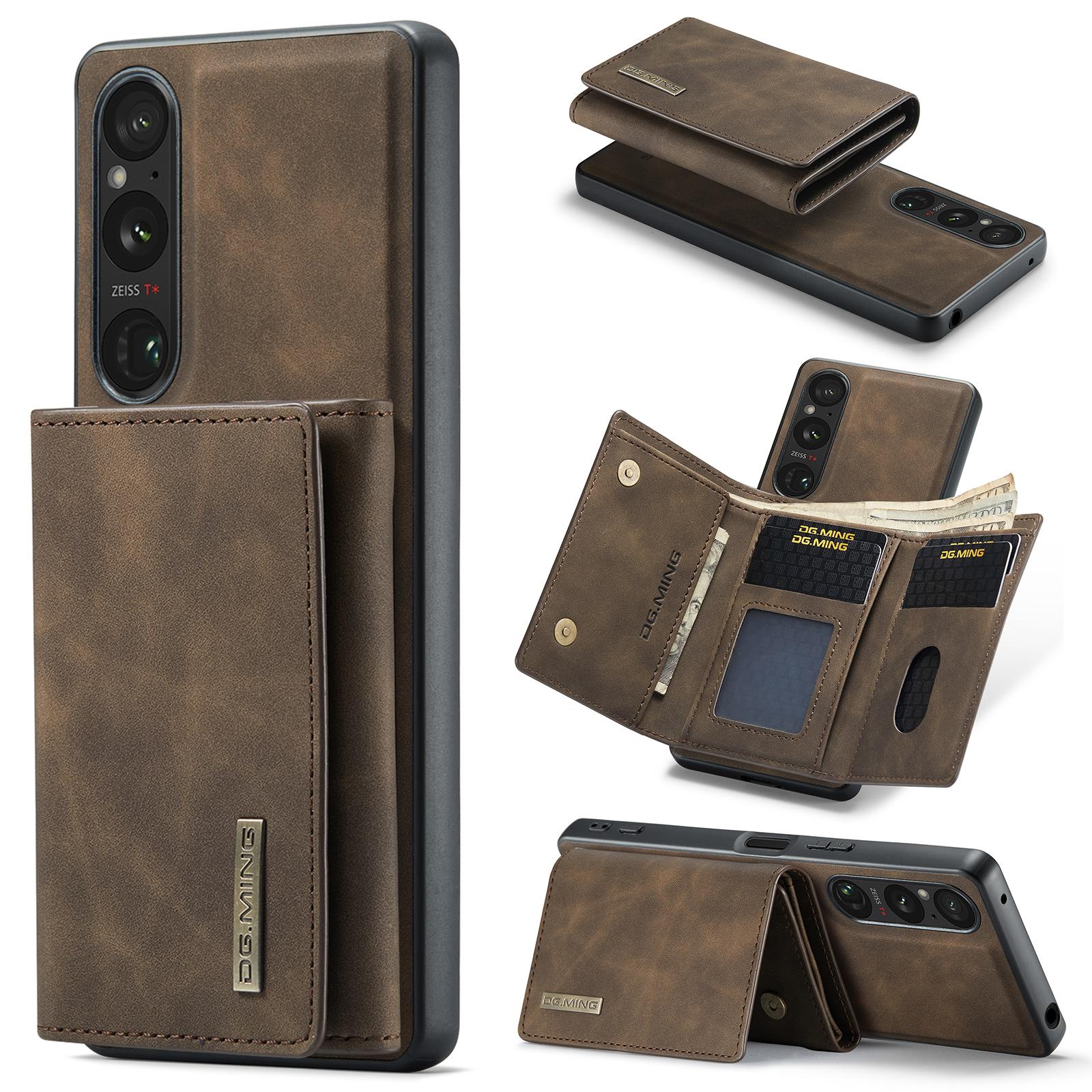 

DG.MING M1 Series for Sony Xperia 1 VI Case Kickstand PU Phone Cover with Detachable Wallet Coffee