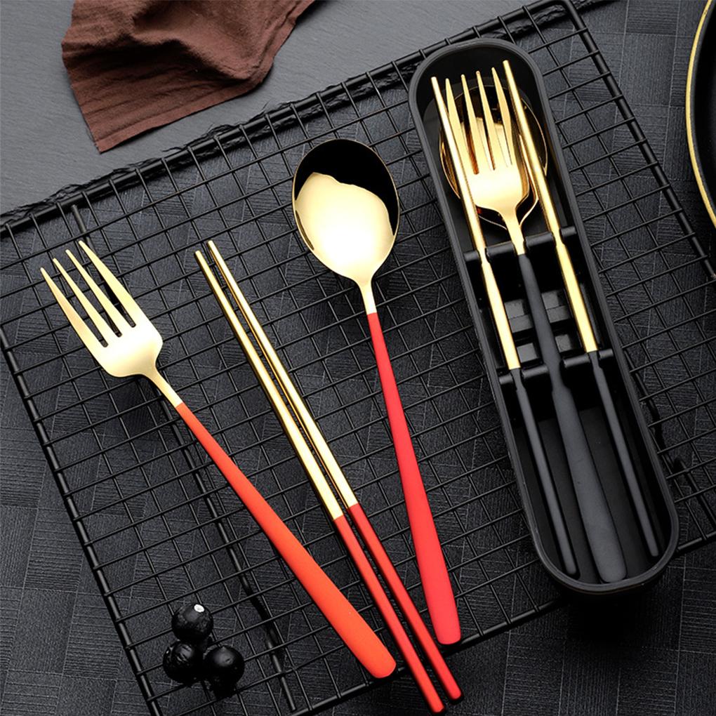 Kitchen Utensils 304 Stainless Steel Portable Sets Reusable Tableware with Box Students Use Ple Design Breakfast Dinner