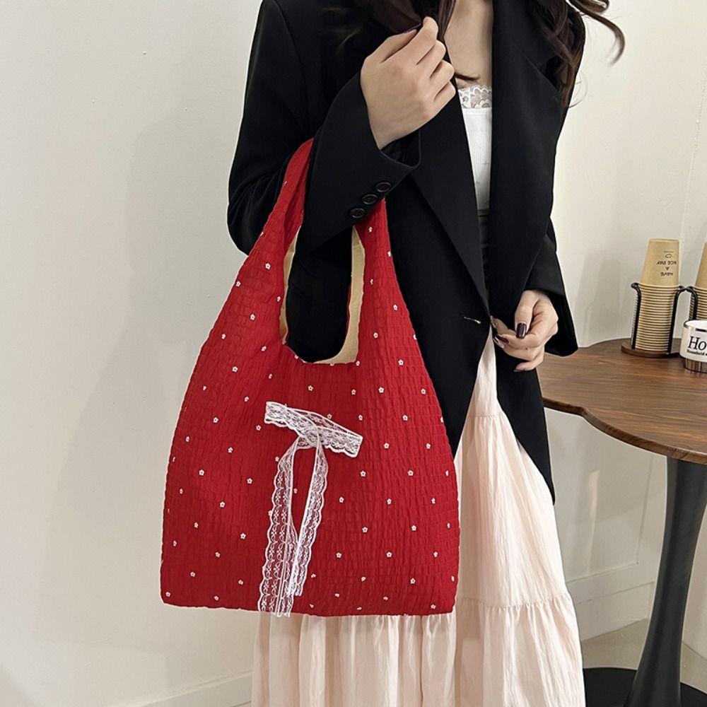 Lightweight Polka Dot Tote Bag New Design Women's Handbags Trendy Bow Lace Shoulder Bag  Girls