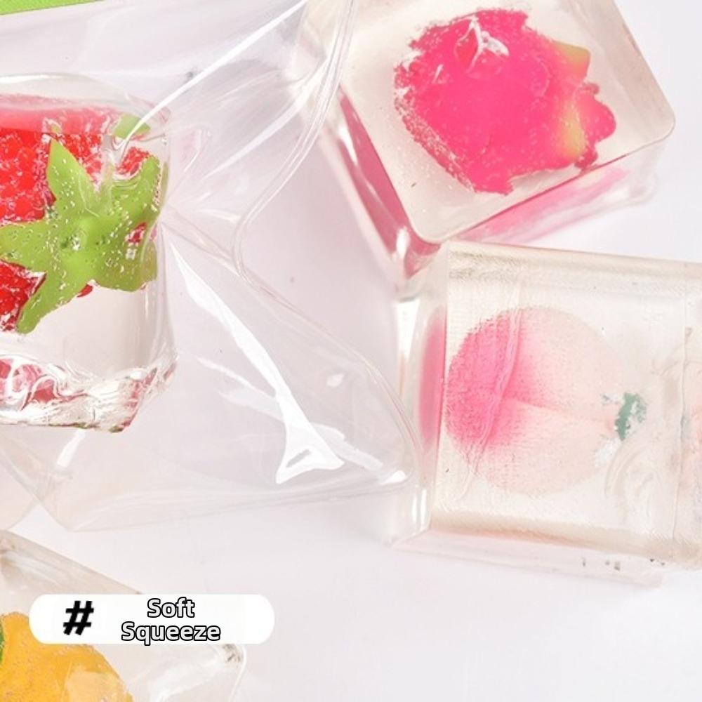 1pc Random Slow Rebound Ice Cube Squeeze Toy with Fruits Mochi Squish Foam Toy Student