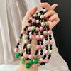 Vintage Medieval Cherry Blossom Pink Frog Skin Glazed Ceramic Bead Black Agate Retro Sweater Bracelet Necklace