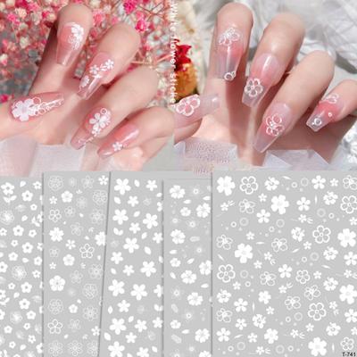 Naklejka na paznokcie samoprzylepna biała naklejka z kwiatami ultracienka naklejka na paznokcie zdobienie końcówek 2D akcesoria do manicure