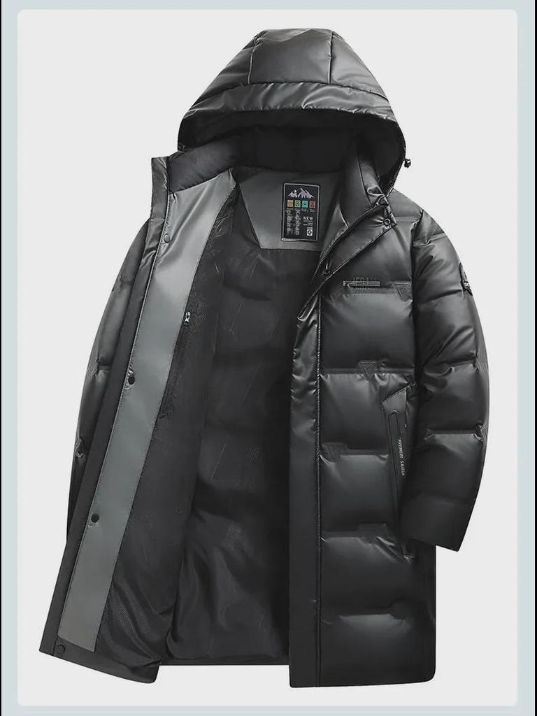 Men's Winter 2024 White Duck Down Hooded Mid-Length Jacket