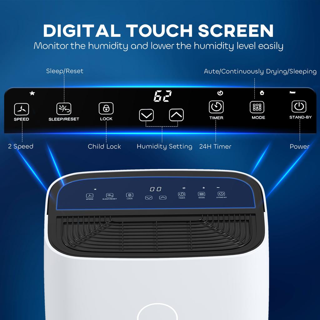 16L/Day Portable Dehumidifier for Home, with LED Screen, Sleep Mode, 24H Timer, 4L Water Tank