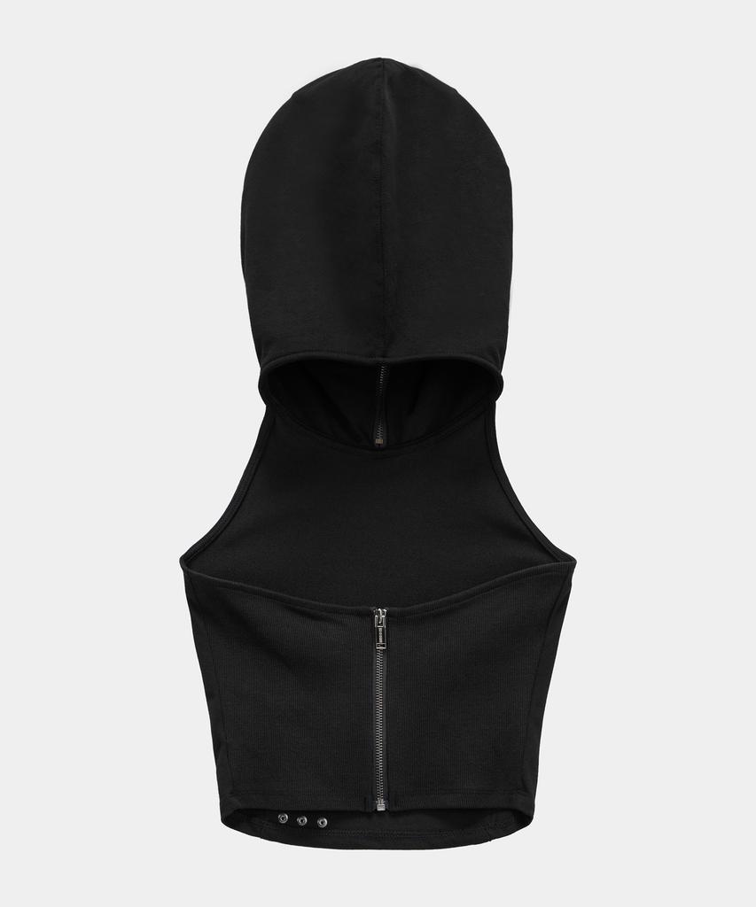 ETRE AU SOMMET Zipper Halter Turtleneck Point Pocket Hoodie (Black)