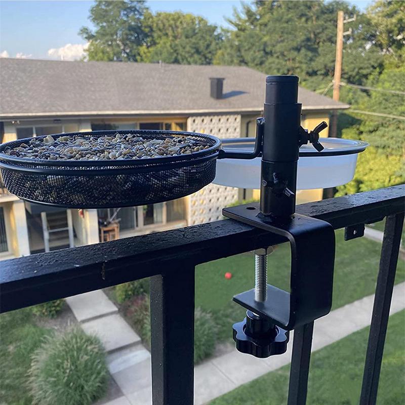 Deck Bird Feeder Bird Water Bowl Feeders With Metal Mesh Tray 360-Degree Rotatable Feeding Station Flower Pot Stand For Balcony