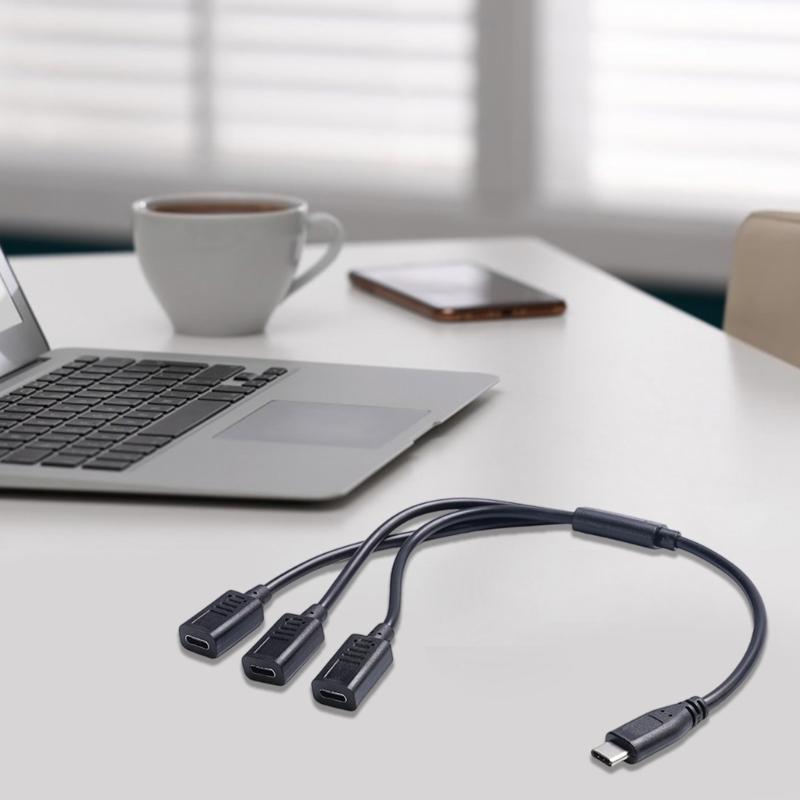 Type C Male To 3 Type C Female Splitter for 5V3A Fast Charging and Data Transfer Support Phones Laptops Simultaneously