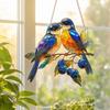 Red Bird Sun Catcher, 2D Acrylic Bird Hanging Decoration, Stained Glass Style Bluebird Suncatcher for Indoor Window Front Porch Decor