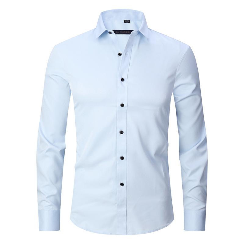 Chemise à manches longues pour hommes, blanc, noir, gris, hauts à boutons, à la mode, pour hommes d'affaires, haut à revers, Slim, solide, chemises de base
