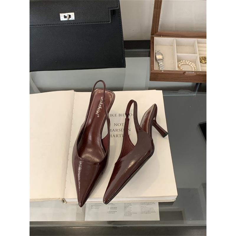 2025 spring and autumn new fashion versatile high heels pointed head temperament bag head sandals fairy shoes French rear