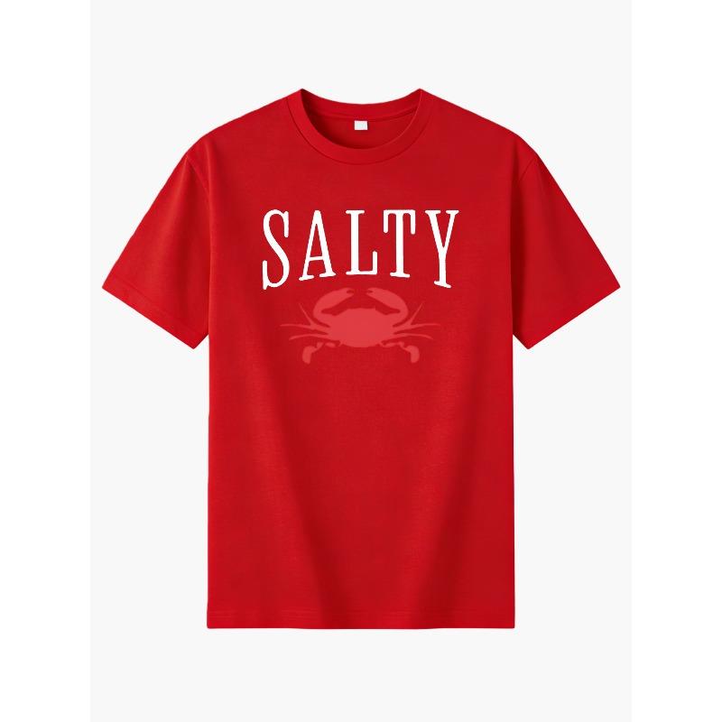 European Sizes Boys' T-Shirt, Creative Fun "Cool Crab SALTY" Cartoon Print Short Sleeve, Suitable for Indoor Outdoor Casual Play Sports