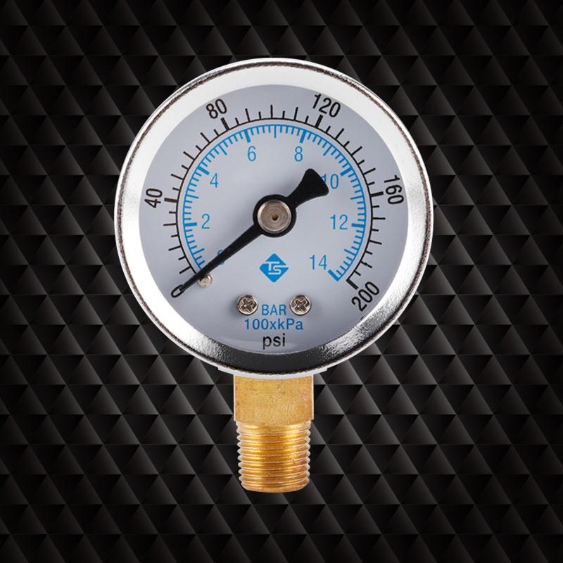 Compact Pressure Gauge 0-200psi 0-14bar Water Pressure Gauge Dial Meter 1/8" NPT for bar/psi Measurement Stainless Steel