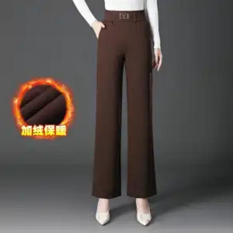 Fashionable Casual High-waisted Velvet Thickened Wide-leg Pants Women Autumn Winter New Loose Warm Trousers Trendy